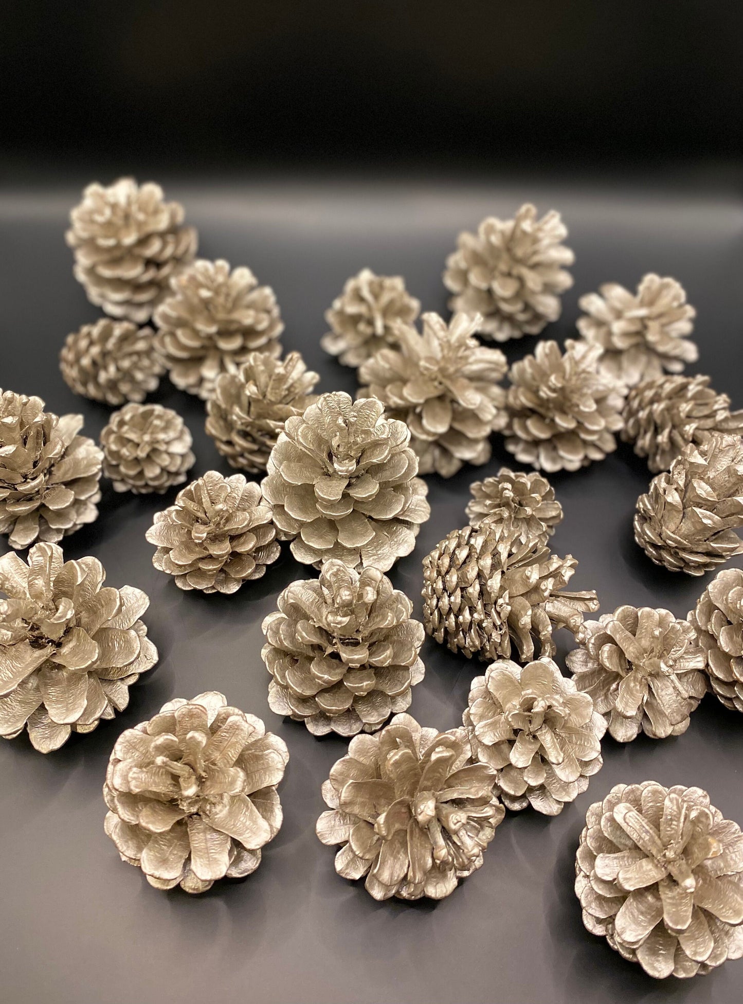 Brassy Hand-Painted Pinecones: Winter Wedding Christmas Garland Ornaments (Set of 25)