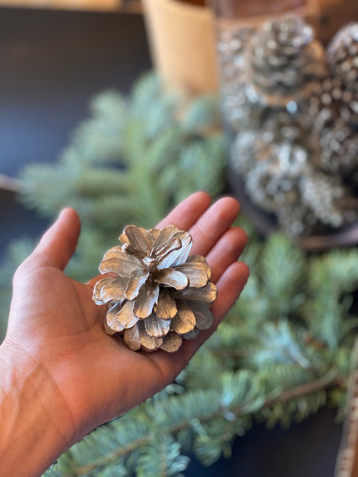 Brassy Hand-Painted Pinecones: Winter Wedding Christmas Garland Ornaments (Set of 25)