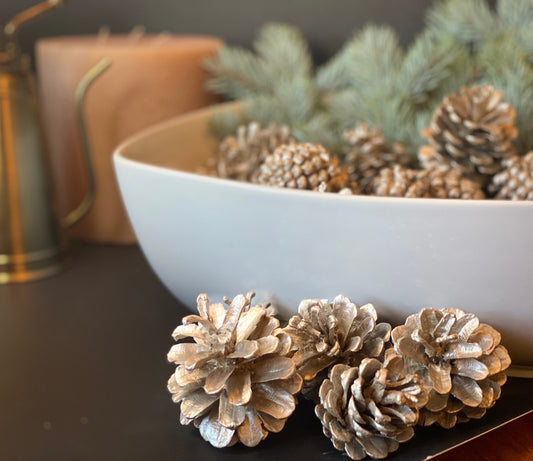 Brassy Hand-Painted Pinecones: Winter Wedding Christmas Garland Ornaments (Set of 25)