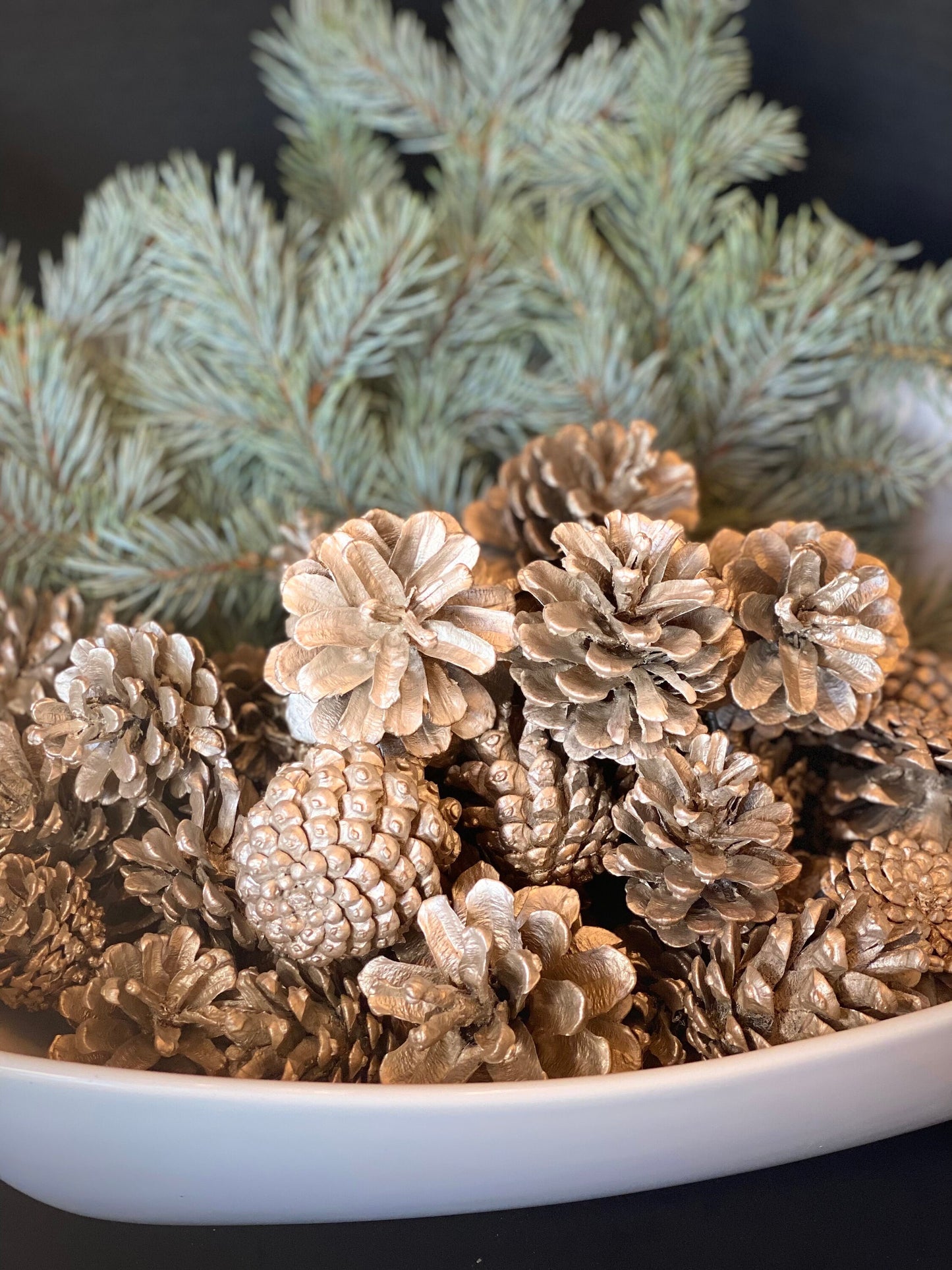 Brassy Hand-Painted Pinecones: Winter Wedding Christmas Garland Ornaments (Set of 25)